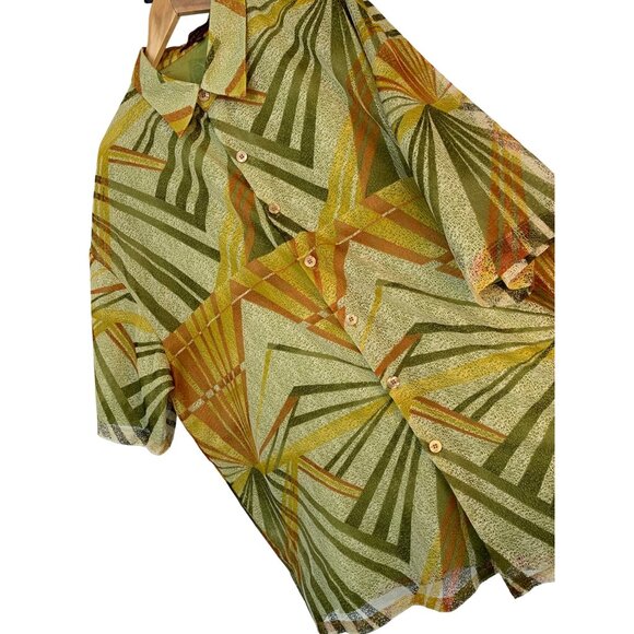 Rare VTG 80s Mens Creme De Silk Abstract Tropical Print Shirt 3X Island RZ10407